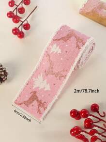 1roll 5M Christmas Tree Letter Printing Ribbon Christmas Decorations DIY Christmas Ribbon Swirl Ribbon Burlap Linen Ribbon Christmas Gifts Wrapping Birthday - Multicolor - View 7