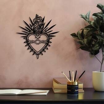 HELLOYOUNG 1 PC Sacred Heart Metal Wall Decoration - Religious Figure Of Christ With Sacred Words And Verses. Decor For Faithful Home And Living Room.Art For Women,Suitable For Home, Living Room, Patio Or Garden Decor