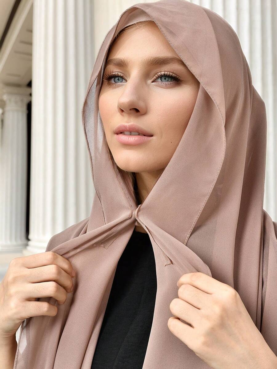 1 buc Set Hijab Musulman Casual pentru Femei, Eșarfă Subțire din Șifon cu Închizătoare Magnetică, Potrivit pentru Toate Sezoanele