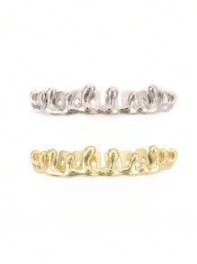 1 st. Coole Europese & Amerikaanse Hip-Hop Stijl Vergulde Waterdruppel Beugels Voor Ondertanden, 6 Tanden, Klassieke 18K Vergulde Koperen Tandheelkundige Kwaliteit Hip-Hop Stijl Grill Ornament