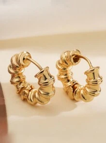1 Cặp Hoa tai vòng tròn kết cấu thắt nút bằng đồng mạ vàng 18K thời trang cổ điển, thiết kế thanh lịch phù hợp cho phụ nữ đeo hàng ngày, đi làm và hẹn hò - Vàng - Xem 9