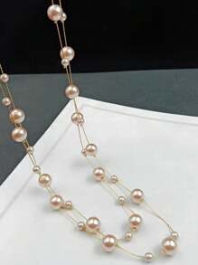 1 件时尚长款仿珍珠项链，简约优雅的毛衣链，百搭秋冬女士项链