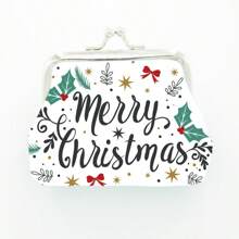 1 pieza Monedero de mujer en piel sintética con cierre de beso, forro de poliéster, diseño estampado de Navidad, un regalo de Navidad de moda