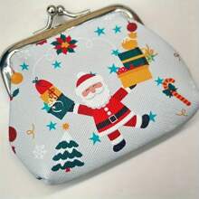 1 pieza Monedero de mujer en piel sintética con cierre de beso, forro de poliéster, diseño estampado de Navidad, un regalo de Navidad de moda