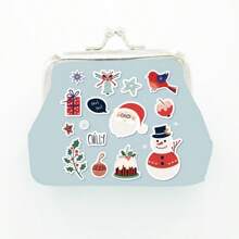 1 pieza Monedero de mujer en piel sintética con cierre de beso, forro de poliéster, diseño estampado de Navidad, un regalo de Navidad de moda