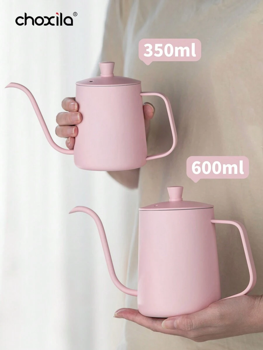 choxila 1pc Pink Stainless Steel Pour Over Coffee Kettle With Lid, Coffee Pot, Drip Coffee Making Tool-350ml/12oz, 600ml/20oz Back To School