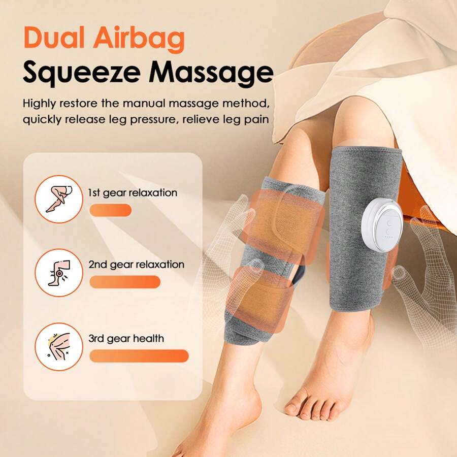 Máy massage bắp chân nén nóng rung túi khí đôi, 3 chế độ rung và 3 mức điều chỉnh nhiệt độ, món quà tuyệt vời cho gia đình và bạn bè - Xám - Xem 1