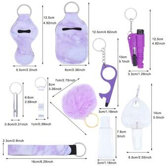 10件套自卫钥匙扣套装，女士钥匙扣全套，包括破窗器喷雾瓶、口红架等钥匙扣配件，生日礼物，送给妈妈、女士、情人节礼物，汽车配件，包包挂饰，校园风可爱哥特Y2K万圣节配件，教师节圣诞节礼物创意，包包配件，带证件夹的挂绳，汽车配件，包包挂饰，汽车配件，朋友姐妹