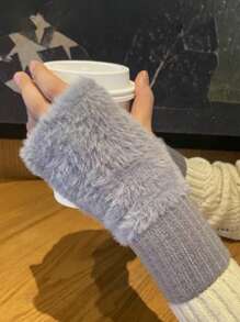 Winter Student Fingerless Gloves Fur Knit Writing Office Cycling Long Wrist Warm Gloves