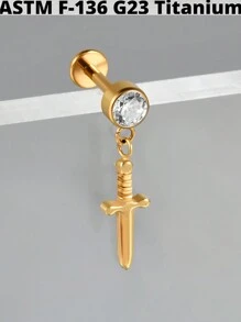 1 pièce Boucle d'oreille pendante de cartilage en titane G23 unicolore avec la forme de la lune, étude, 16G, avec filetage interne, épée, helix, oreille tragus, bijoux de piercing corporel