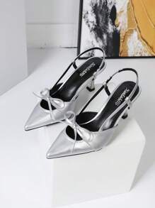 Women's Fashionable Silver High Heels, Summer Pointed Toe Wedge Sandals, Close-Toe Mary Jane Shoes With Kitten Heels Valentines