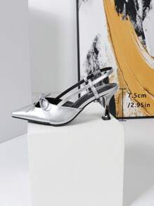 Women's Fashionable Silver High Heels, Summer Pointed Toe Wedge Sandals, Close-Toe Mary Jane Shoes With Kitten Heels Valentines