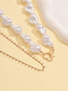 Bộ 2 chiếc/Bộ vòng cổ ngọc trai phong cách Baroque, có móc cài hình trái tim, vòng cổ hạt sang trọng, trang sức thời trang cho phụ nữ, thích hợp cho tiệc tối và hàng ngày - Nhiều màu - Xem 4