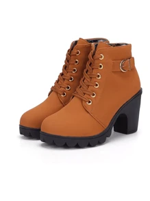 Botas Cortas Y Tacones Gruesos Para Mujer