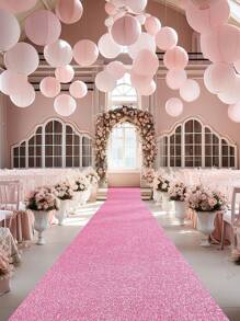 5m/8m Champagne Pink Sequin Carpet, Suitable For Wedding, Wedding Decoration, Festival Birthday Party Ceremony Decoration, Event Stage Background Decoration, Store Opening Entrance Decoration, Resort Party Decoration, Room Decoration, Home Decoration, Outdoor Party Decoration, Background Decoration, Wedding Party Supplies, Etc. Long Carpet Can Be Cut To Size. - Pink - View 3