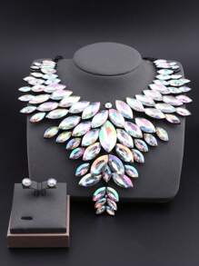 1 Set Vintage Faux Gem Crystal Gun Shaped Pendant Necklace & Earrings Jewelry Set, Suitable For Women Formal Event, Party, Banquet Wear