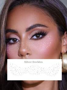 1 包临时雀斑纹身，带金、银、铜和玫瑰金金属图案，逼真的人造雀斑临时纹身，防水防汗，适合男女面部和身体使用 - 銀色 - 查看 2