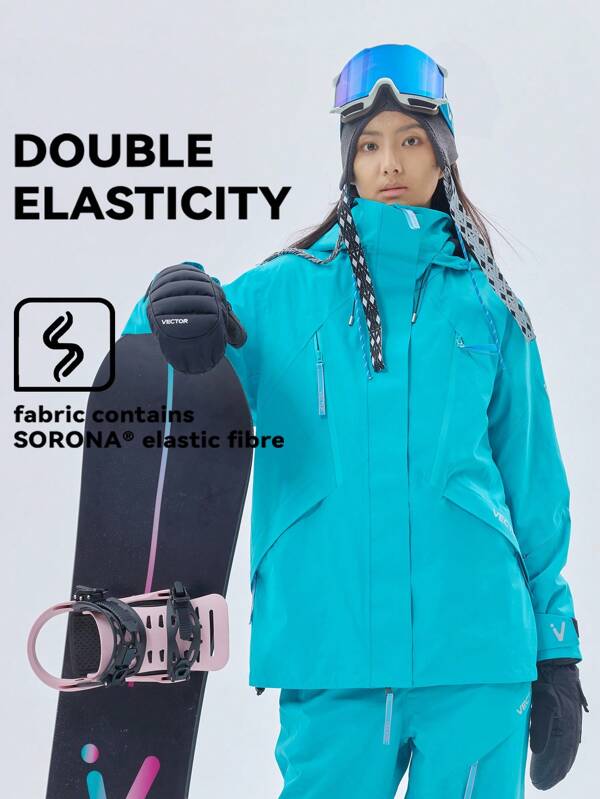 VECTOR MOTION Elastic Hooded Ski Jacket, , Windproof, Waterproof, Abrasion-Resistant, Breathable, For Single/Double Board Skiing Equipment Ski Outfits