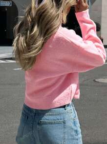 Women's Casual Solid Color Single-Breasted Cropped Cardigan Sweater