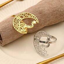 1pc/4pcs Gold/Silver Napkin Rings, Hollow Metallic Star & Moon Design Napkin Rings, Random Style, Suitable For Family Gatherings And Tabletop Decor