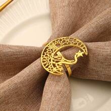 1pc/4pcs Gold/Silver Napkin Rings, Hollow Metallic Star & Moon Design Napkin Rings, Random Style, Suitable For Family Gatherings And Tabletop Decor