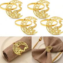 1pc/4pcs Gold/Silver Napkin Rings, Hollow Metallic Star & Moon Design Napkin Rings, Random Style, Suitable For Family Gatherings And Tabletop Decor