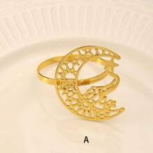 1pc/4pcs Gold/Silver Napkin Rings, Hollow Metallic Star & Moon Design Napkin Rings, Random Style, Suitable For Family Gatherings And Tabletop Decor