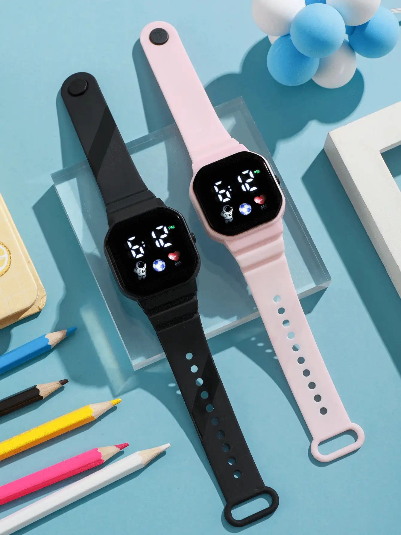 2 Stücke Set/1 Stück Batterie betriebene LED Sport Digitaluhr + 1 Stück coole Regenbogen Leuchtende Uhr, geeignet für Studenten als Alltagsuhr