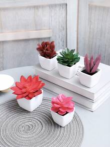 1 Set (5pcs) Artificial Mini Plant Pot Combination (Plastic Material), Home Decor For Living Room, Bedroom, Bathroom, Bookshelf, Cute Party Decoration, Gift - Blue - View 12