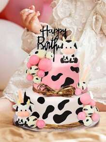 25 件或 1 件粉色奶牛蛋糕装饰，生日奶牛蛋糕装饰，配有粉色和白色泡沫球蛋糕装饰，可爱的微型奶牛雕像，农场动物蛋糕装饰，适用于洗礼派对、生日派对、奶牛主题装饰 - 乳牛 - 查看 5