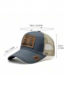 1pc Prairie Series, Retro Leather Label Lion Pattern, Showing Strength And Majesty, Fashionable Outdoor Baseball Mesh Cap