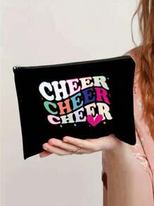 活力四射的啦啦队主题包，宽敞的拉链化妆包，送给队友的完美礼物，拉链手机包，铅笔袋，手拿包，教师礼物，女士旅行必备，女孩礼物（可收纳化妆工具和化妆刷），节日派对用品和旅行配件 - 黑色 - 查看 4