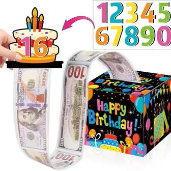 Birthday Theme Cash Box, Happy Birthday Greeting Card And Transparent Bag, Surprise Cash Box, Cash Box For Celebrating Birthday Events, Halloween, Thanksgiving, Happy Birthday