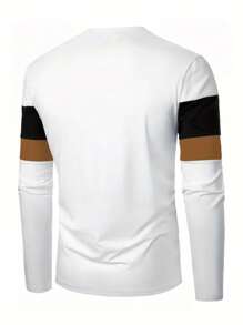 Jesienna nowość, kontrastowy kolor, okrągły dekolt, luźny T-shirt z długim rękawem dla mężczyzn, styl biznesowy, jesień