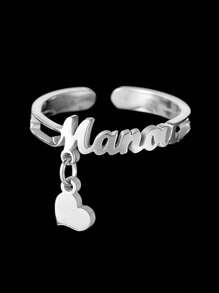 1 定制名字爱吊坠戒指，18k 金不锈钢首饰，可作为情人节礼物，包括精美礼品盒 - 銀色 - 查看 2