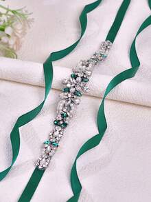 1pc Bridal Gown Belt, Handmade Slim Style Gift, Party, Banquet Essential, Bridesmaid Belt - Green Ribbon - View 5