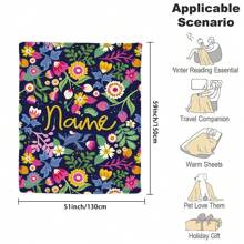 1 pièce Couverture en flanelle personnalisée avec fleur, Couverture de canapé avec votre nom personnalisé, Couverture commémorative douce et chaude pour des moments mémorables, Cadeau pour camarades de classe, amis, couple, mère et père, à utiliser pour la sieste, le camping, les voyages