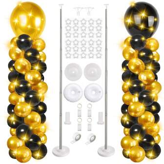 Balloon Column Stand Kit/Stand Kit With String Light/Balloons, 2 Set Balloon Holder, 7 Feet Height Adjustable Balloon Tower Pillar With Reusable Metal Telescopic Design For Birthday Party, Wedding, Halloween Christmas Party