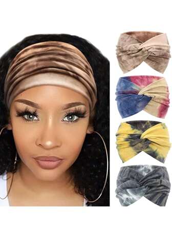1/4 pièces Bandeau style bohème imprimé pour femmes, bandeau large vintage à nœud, bandeau de sport mignon anti-dérapant, accessoires pour cheveux, turban, bandeau de sport, serre-tête