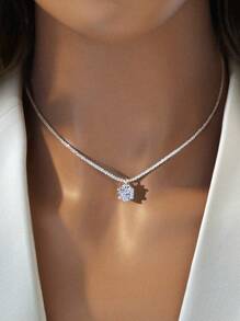 1pc S925 Sterling Silver Round Moissanite Flower Pendant Necklace, Suitable For Women, Exquisite Jewelry, Valentine's Day Gift - Sparkling Necklace - View 9