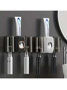 1pc Toothbrush Holder,Bathroom Organizer,Automatic Toothpaste Dispenser With Brush Holder Gargle Cup, Multifunction Toothbrush Holders For Bathrooms, Bathroom Tooth Brush Holder Set, Toothbrush Organizer With Cup, Wall Mounted Shower Room Decor Set Home Bathroom Decor Fall Decor Back To School