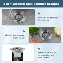3-In-1 Kitchen Sink Drain Filter, Stainless Steel Wrapped Shell Drain Plug Combination, Pop-Up Sink Plug, Stainless Steel Anti Clogging Basket Filter, Suitable For American Standard 3-1/2 Inch (About 8.9 Cm) Drain Pipe