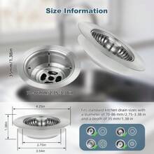 3-In-1 Kitchen Sink Drain Filter, Stainless Steel Wrapped Shell Drain Plug Combination, Pop-Up Sink Plug, Stainless Steel Anti Clogging Basket Filter, Suitable For American Standard 3-1/2 Inch (About 8.9 Cm) Drain Pipe