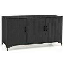 84 Gallon 3-Door Patio Wicker Storage Cabinet Deck Box With Removable Shelves Black/Mix Brow - Black - View 3