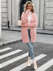 Solid Color Mid-Length Cardigan Sweater Jacket, Long Sleeve Casual Loose Knit Outwear, Elegant & Versatile