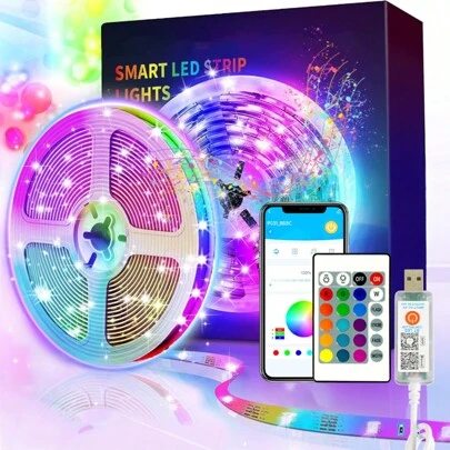 100ft USB Powered Portable Bluetooth LED Strip Lights, Color Changing RGB LED Strips App Control, Sync Music By Sensitive Built-In Mic,LED Rope Lights With Remote
