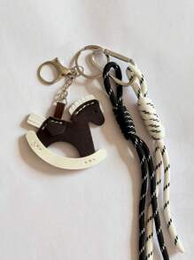 Style Ins Porte-clés en corde d'escalade nouée, même style que les célébrités. Porte-clés miniatures en PU faits à la main avec petit cheval. Pendentifs de sac avec nœud, couleurs aléatoires. Cadeaux d'hiver pour femmes.