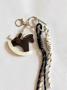 Style Ins Porte-clés en corde d'escalade nouée, même style que les célébrités. Porte-clés miniatures en PU faits à la main avec petit cheval. Pendentifs de sac avec nœud, couleurs aléatoires. Cadeaux d'hiver pour femmes.