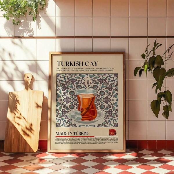 1 Stück Chic Türkischer Tee Leinwanddruck - Retro Marokkanische Küchen Wandkunst, Gerahmtes Poster für Zuhause, Café und Büro Dekoration