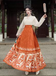 Vintage Spring Chinese Style Apricot Plane Sleeve Long Sleeve For Chinese New Year, Daily, Street, Commuting, Home And Other Occasions To Wear Hanfu Tops